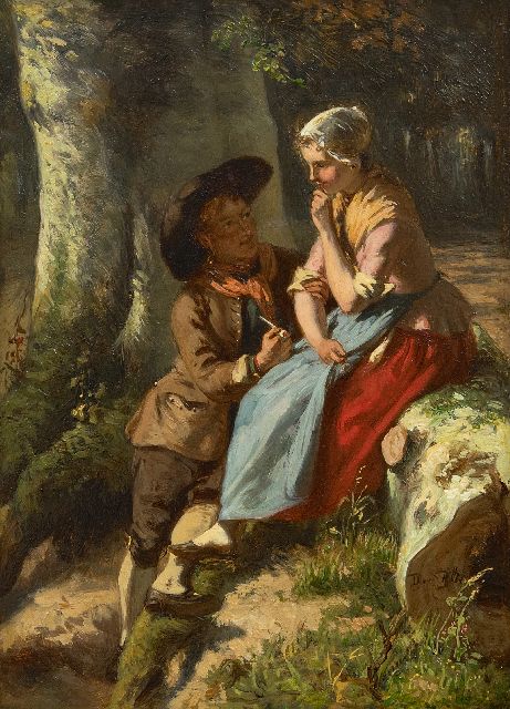 Bles D.J.  | The suitor, oil on panel 25.1 x 18.5 cm, signed l.r.