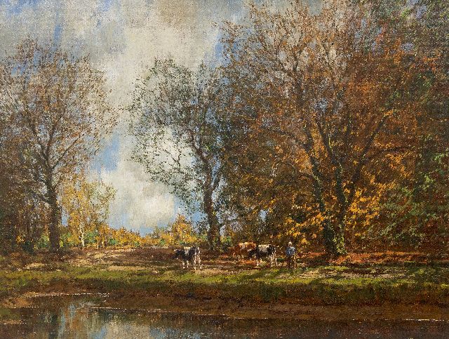 Gorter A.M.  | Cows along the Vordense Beek, oil on canvas 58.4 x 76.3 cm, signed l.r.