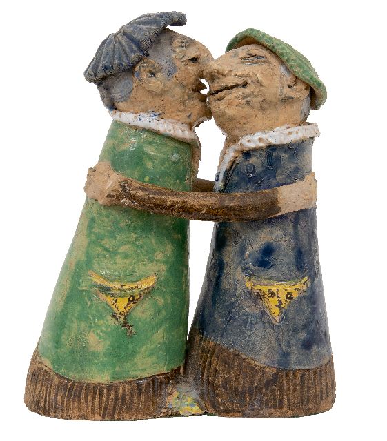 Kamerlingh Onnes H.H.  | The reunion, polychrome glazed earthenware 22.0 x 17.0 cm, signed on the inside with monogram and on the inside dated '75