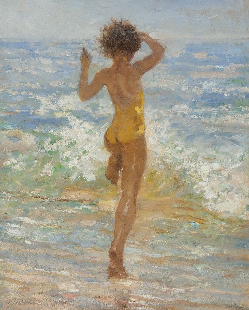Willem Vaarzon Morel | Girl in the sea, oil on panel, 50.3 x 40.7 cm