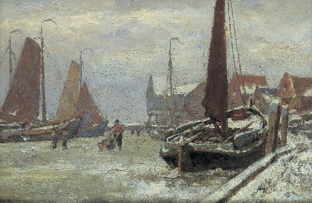 Gerard Koekkoek | The harbour of Volendam in winter, oil on canvas, 20.1 x 30.0 cm, signed l.l.