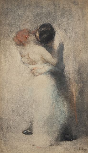 Floris Arntzenius | Couple embrasing, pastel and watercolour on paper, 68.0 x 39.0 cm