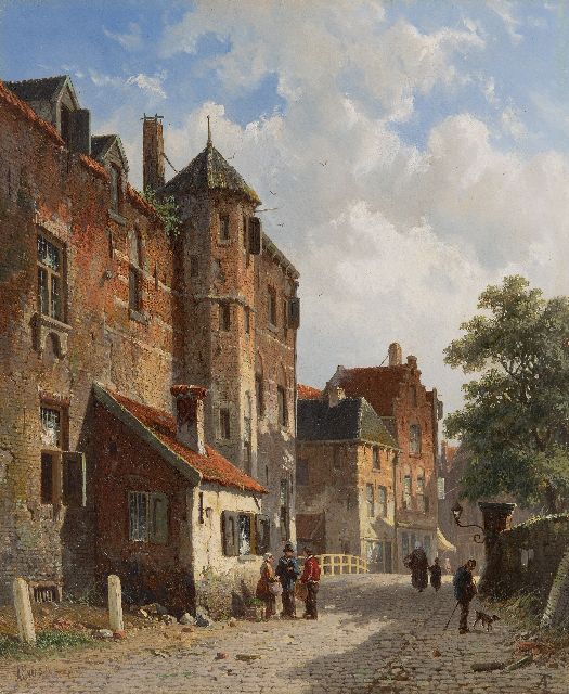Eversen A.  | Sunny Dutch street, oil on panel 41.8 x 34.4 cm, signed l.l. in full and l.r. with monogram