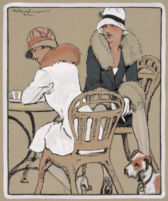 Karl Wolfgang Boehmer | On the terrace, watercolour and gouache on paper, 25.0 x 20.5 cm, signed u.l. and without frame
