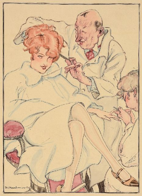 Karl Wolfgang Boehmer | At the hairdresser, watercolour on paper, 25.0 x 18.0 cm, signed l.l.