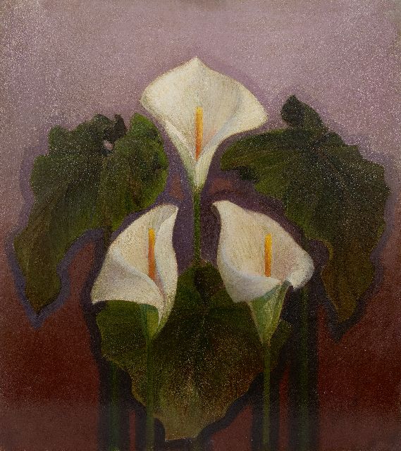 Verstraten D.  | Three white Arums, oil on paper laid down on board 48.3 x 42.3 cm, signed l.r.