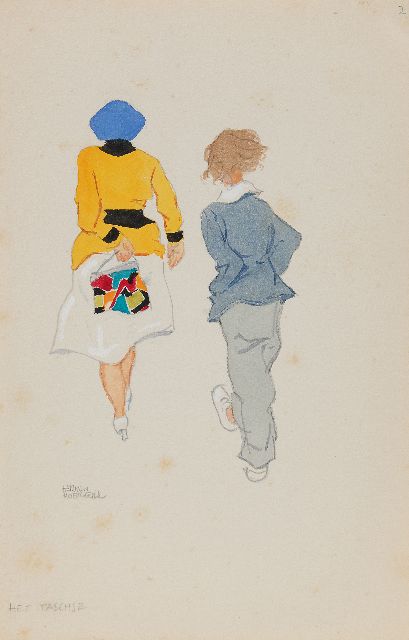 Herman Moerkerk | The handbag, pencil and watercolour on paper, 25.5 x 16.3 cm, signed l.l.