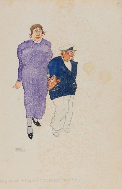 Moerkerk H.A.J.M.  | Heb je de papagaai toegedekt, Maupie?, pencil and watercolour on paper 25.5 x 16.5 cm, signed l.l.