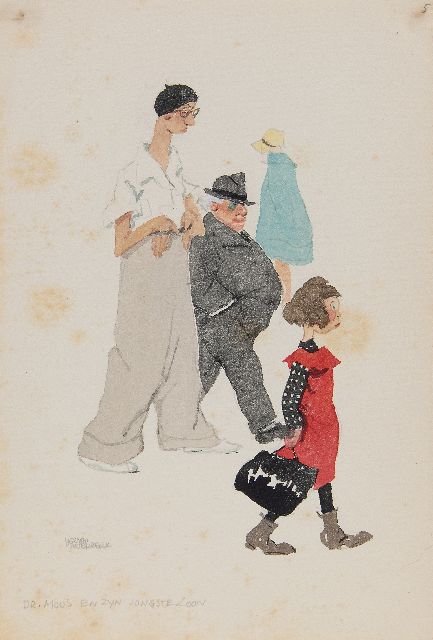 Moerkerk H.A.J.M.  | Dr. Moos and his youngest son, pencil and watercolour on paper 25.5 x 17.2 cm, signed l.l.