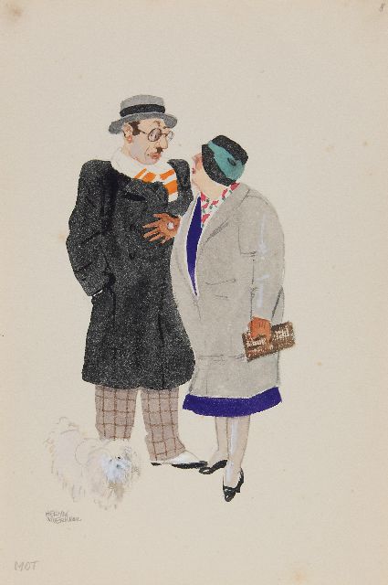 Moerkerk H.A.J.M.  | Quarreling couple, pencil and watercolour on paper 25.5 x 17.1 cm, signed l.l.