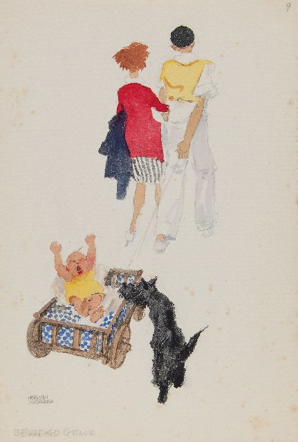 Herman Moerkerk | Threatened happiness, pencil and watercolour on paper, 25.5 x 17.1 cm, signed l.l.