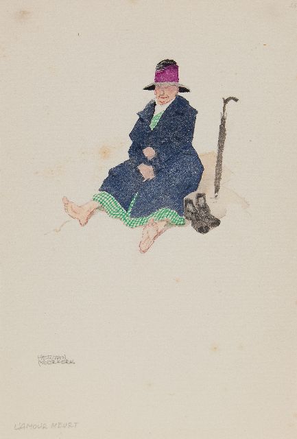 Herman Moerkerk | l'Amour meurt, pencil and watercolour on paper, 25.5 x 17.1 cm, signed l.l.