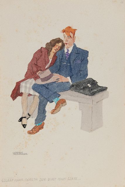 Herman Moerkerk | 'Sleep, Goesta, you are my darling...', pencil and watercolour on paper, 25.5 x 16.9 cm, signed l.l.
