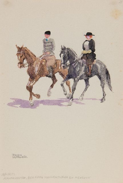 Herman Moerkerk | Zandvoort: Maurits gherkin man, mounted manufacturer and madam, pencil and watercolour on paper, 25.5 x 17.1 cm, signed l.l.