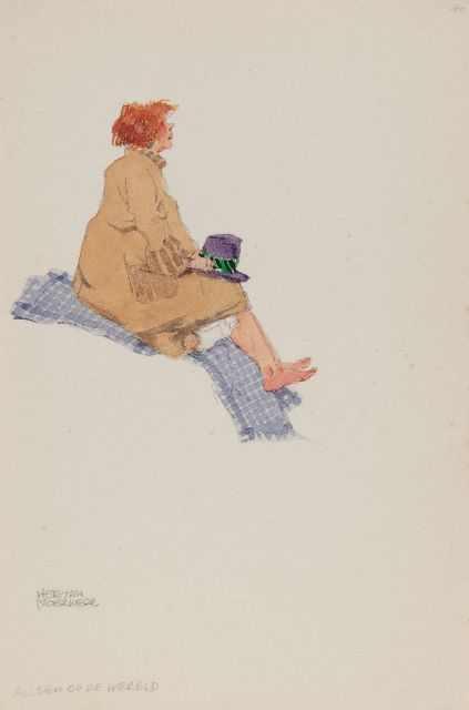 Herman Moerkerk | Alone in the world, pencil and watercolour on paper, 25.5 x 17.1 cm, signed l.l.