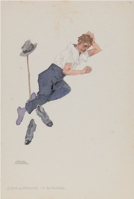 Herman Moerkerk | Non-uniformed Civilian bailiff, pencil and watercolour on paper, 25.5 x 17.1 cm, signed l.l.