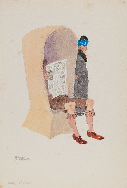 Herman Moerkerk | H.B.S. 3rd year, pencil and watercolour on paper, 25.5 x 17.1 cm, signed l.l.