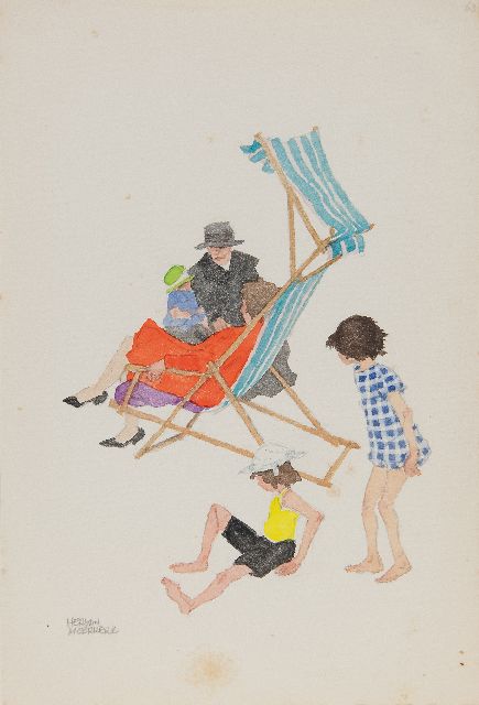 Herman Moerkerk | Day at the beach, pencil and watercolour on paper, 25.5 x 17.1 cm, signed l.l.