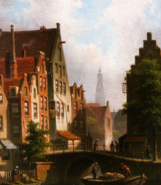 Hilverdink E.A.  | A view of the Langebrugsteeg, oil on panel 17.3 x 13.5 cm, signed l.l. with initials and dated '74