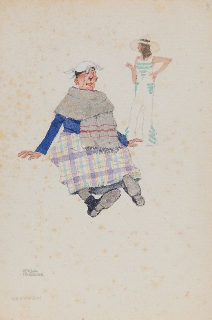 Herman Moerkerk | Women, pencil and watercolour on paper, 25.5 x 17.0 cm, signed l.l.