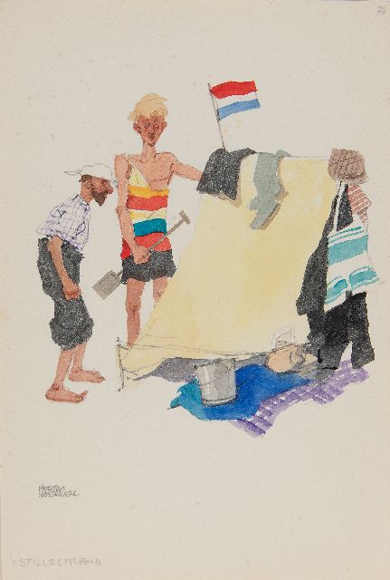 Moerkerk H.A.J.M.  | The quiet beach, pencil and watercolour on paper 25.5 x 17.1 cm, signed l.l.