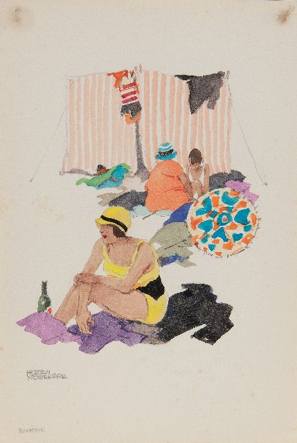 Herman Moerkerk | Bohème, pencil and watercolour on paper, 25.5 x 17.1 cm, signed l.l.