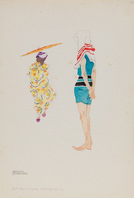 Herman Moerkerk | The woman who passed by, pencil and watercolour on paper, 25.5 x 17.3 cm, signed l.l.