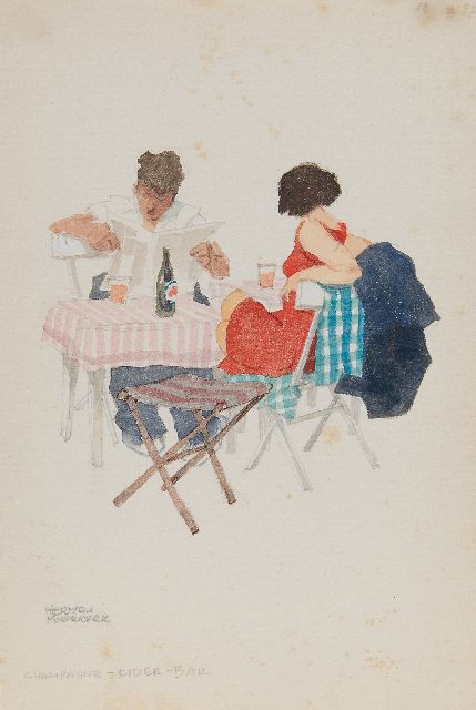 Moerkerk H.A.J.M.  | Champagne - cider -bar, pencil and watercolour on paper 25.5 x 17.1 cm, signed l.l.