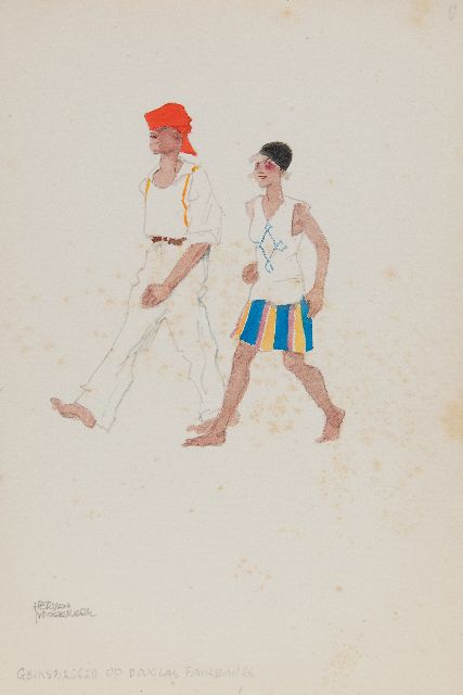 Herman Moerkerk | Inspired by Douglas Fairbanks, pencil and watercolour on paper, 25.5 x 17.1 cm, signed l.l.