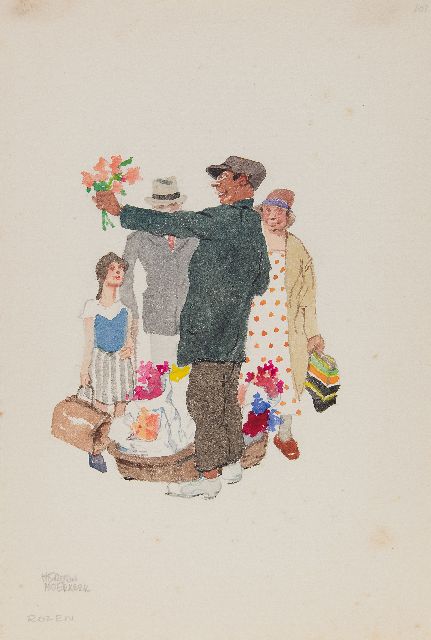 Herman Moerkerk | Roses, pencil and watercolour on paper, 25.5 x 17.4 cm, signed l.l.
