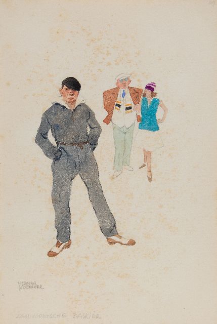 Herman Moerkerk |   Zandvoort Baskier, pencil and watercolour on paper, 25.5 x 17.2 cm, signed l.l.