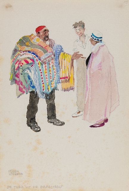 Herman Moerkerk | The Turkish guy from the Breestraat, pencil and watercolour on paper, 25.6 x 17.3 cm, signed l.l.