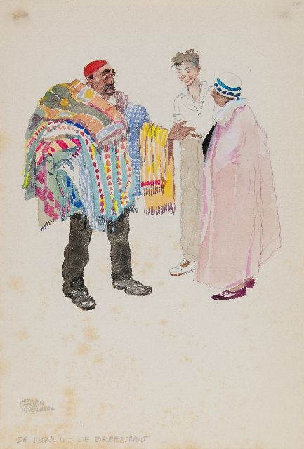 Moerkerk H.A.J.M.  | The Turkish guy from the Breestraat, pencil and watercolour on paper 25.6 x 17.3 cm, signed l.l.