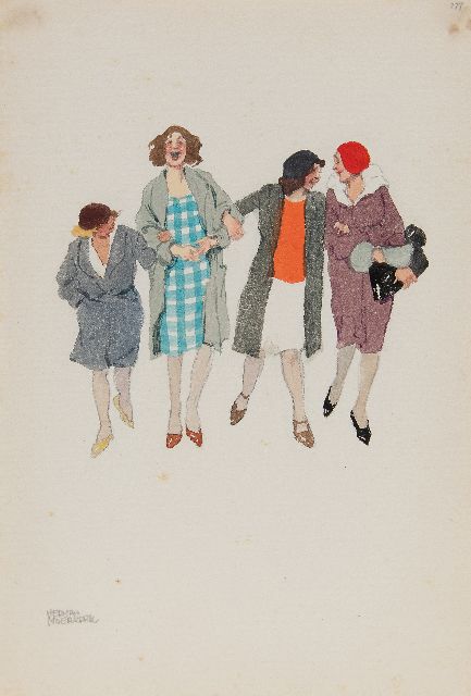 Herman Moerkerk | Going out in Zandvoort, pencil and watercolour on paper, 25.6 x 17.2 cm, signed l.l.
