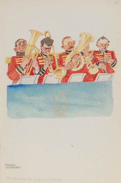 Herman Moerkerk | The hooppapa band of circus Olympia Palace, pencil and watercolour on paper, 25.6 x 17.1 cm, signed l.l.