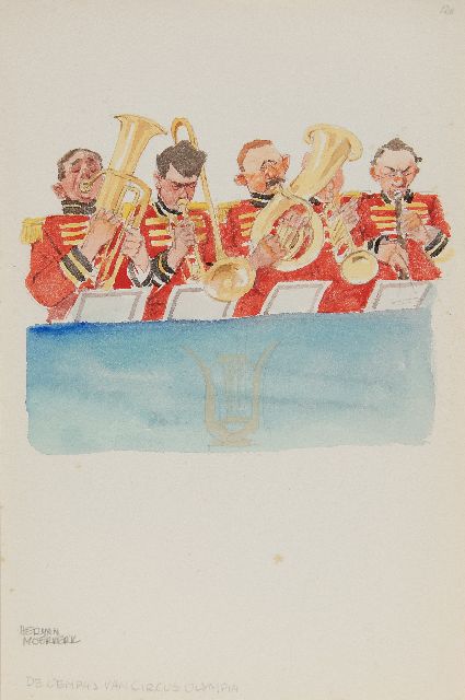 Moerkerk H.A.J.M.  | The hooppapa band of circus Olympia Palace, pencil and watercolour on paper 25.6 x 17.1 cm, signed l.l.