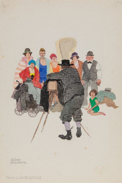 Herman Moerkerk | Family picture, pencil and watercolour on paper, 25.6 x 17.2 cm, signed l.l.