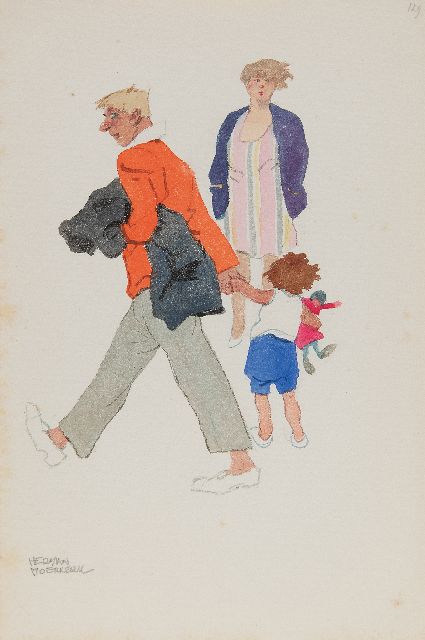 Herman Moerkerk | Summer in Zandvoort, pencil and watercolour on paper, 25.6 x 17.0 cm, signed l.l.