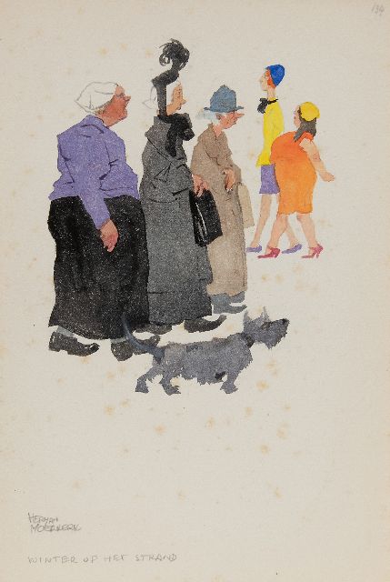 Herman Moerkerk | Winter on the beach, pencil and watercolour on paper, 25.6 x 17.2 cm, signed l.l.