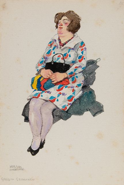 Herman Moerkerk | Grete in Gedanken, watercolour on paper, 25.5 x 17.1 cm, signed l.l.