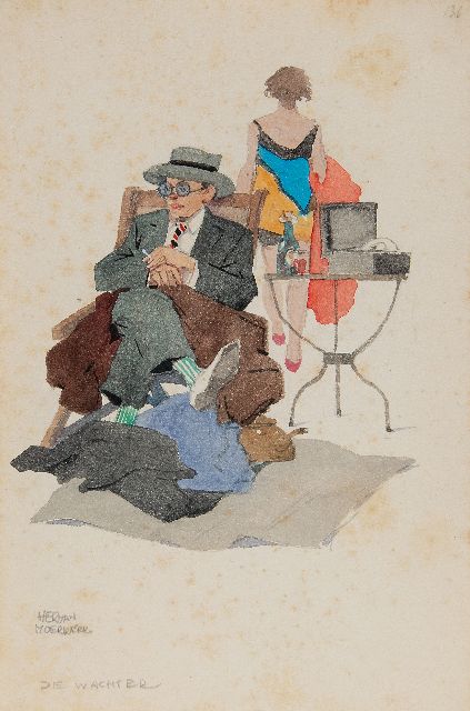 Herman Moerkerk | The Watchman, pencil and watercolour on paper, 25.5 x 17.1 cm, signed l.l.