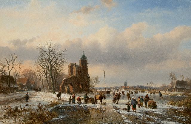 Willem Vester | Skaters on the ice near a castle ruin, oil on canvas, 82.1 x 124.8 cm, signed l.l.