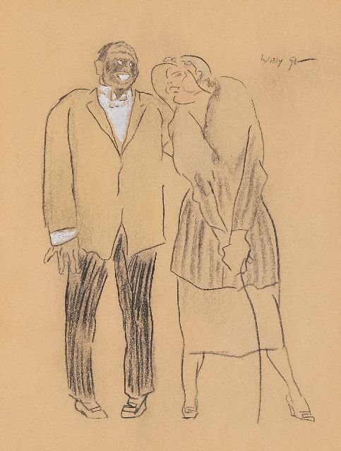 Willy Sluiter | Laughing couple, chalk and gouache on paper, 24.7 x 18.1 cm, signed u.r.