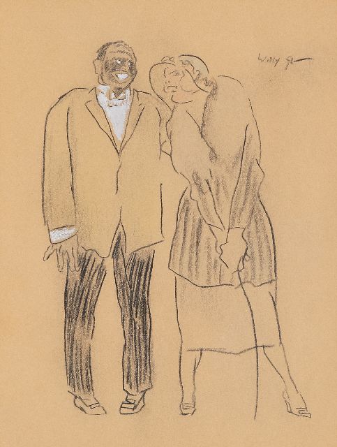 Sluiter J.W.  | Laughing couple, chalk and gouache on paper 24.7 x 18.1 cm, signed u.r.