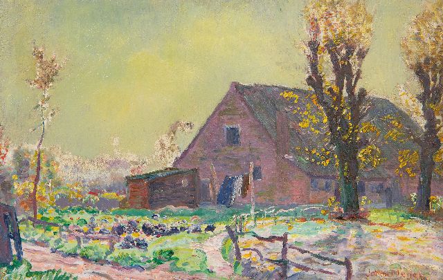 Johan Meijer | Behind the farm 't Klooster at the Zevenend in Laren, oil on canvas, 22.4 x 35.5 cm, signed l.r.