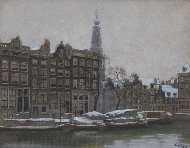 Arjen Galema | Amsterdam in winter, with the tower of the Zuiderkerk, watercolour on paper, 52.0 x 66.5 cm, signed l.r. and without frame