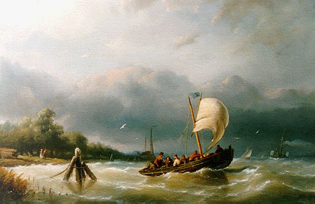 Riegen N.  | A ferry in stormy waters, oil on canvas 35.5 x 51.0 cm, signed l.r.