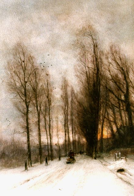 Louis Apol | A snow-covered country lane, watercolour on paper, 54.0 x 38.0 cm, signed l.l.