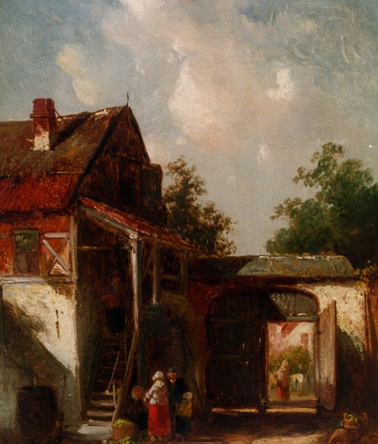 Charles Leickert | Court yard, oil on panel, 24.8 x 19.6 cm, signed l.l.