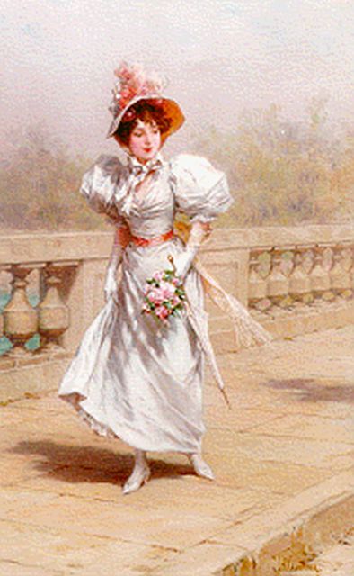 Frederik Hendrik Kaemmerer | An elegant young lady strolling, oil on canvas, 46.0 x 32.5 cm, signed l.r.